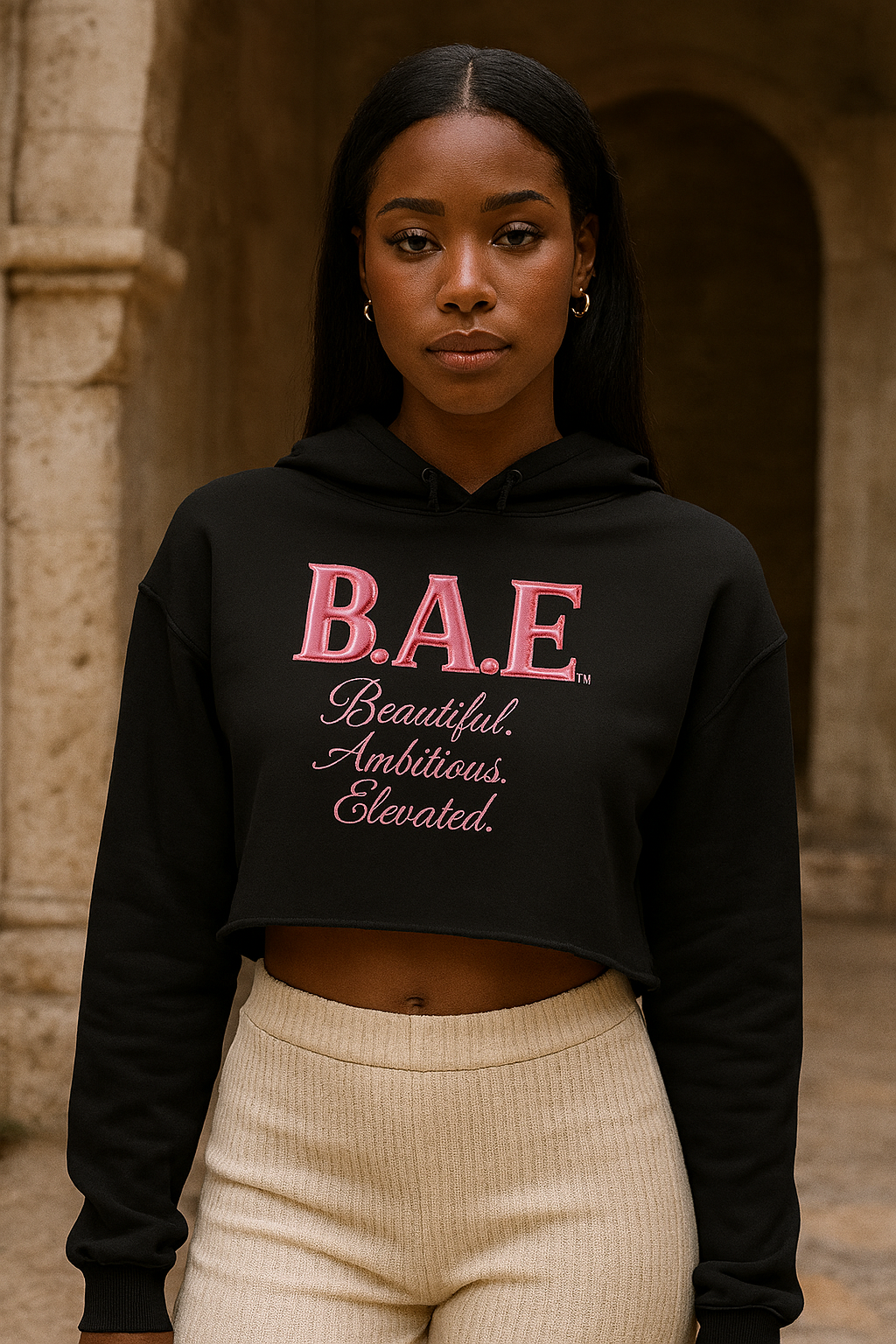 B.A.E.™ Luxe Crop Hoodie – Beautiful. Ambitious. Elevated.