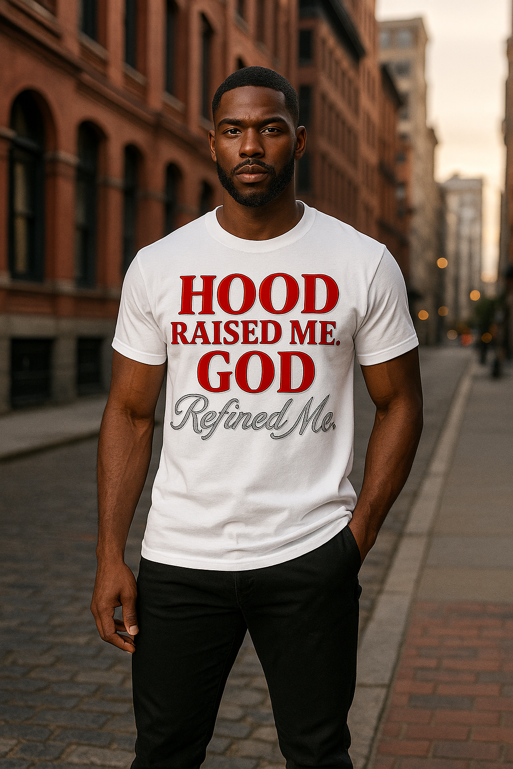 Hood Raised Me. God Refined Me.™ Unisex t-shirt